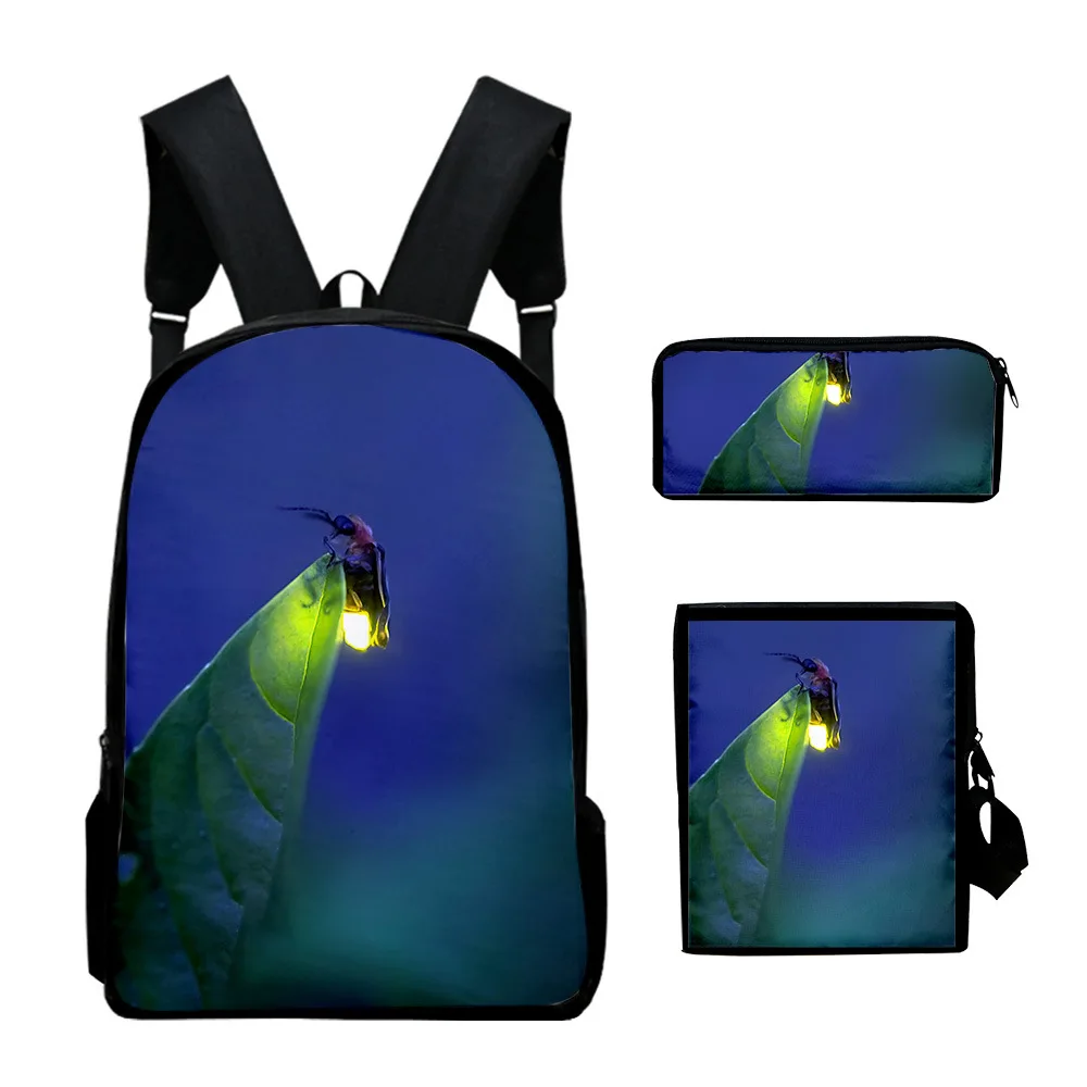 Trendy Popular Cool Fireflies 3D Print 3pcs/Set pupil School Bags Laptop Daypack Backpack Inclined shoulder bag Pencil Case