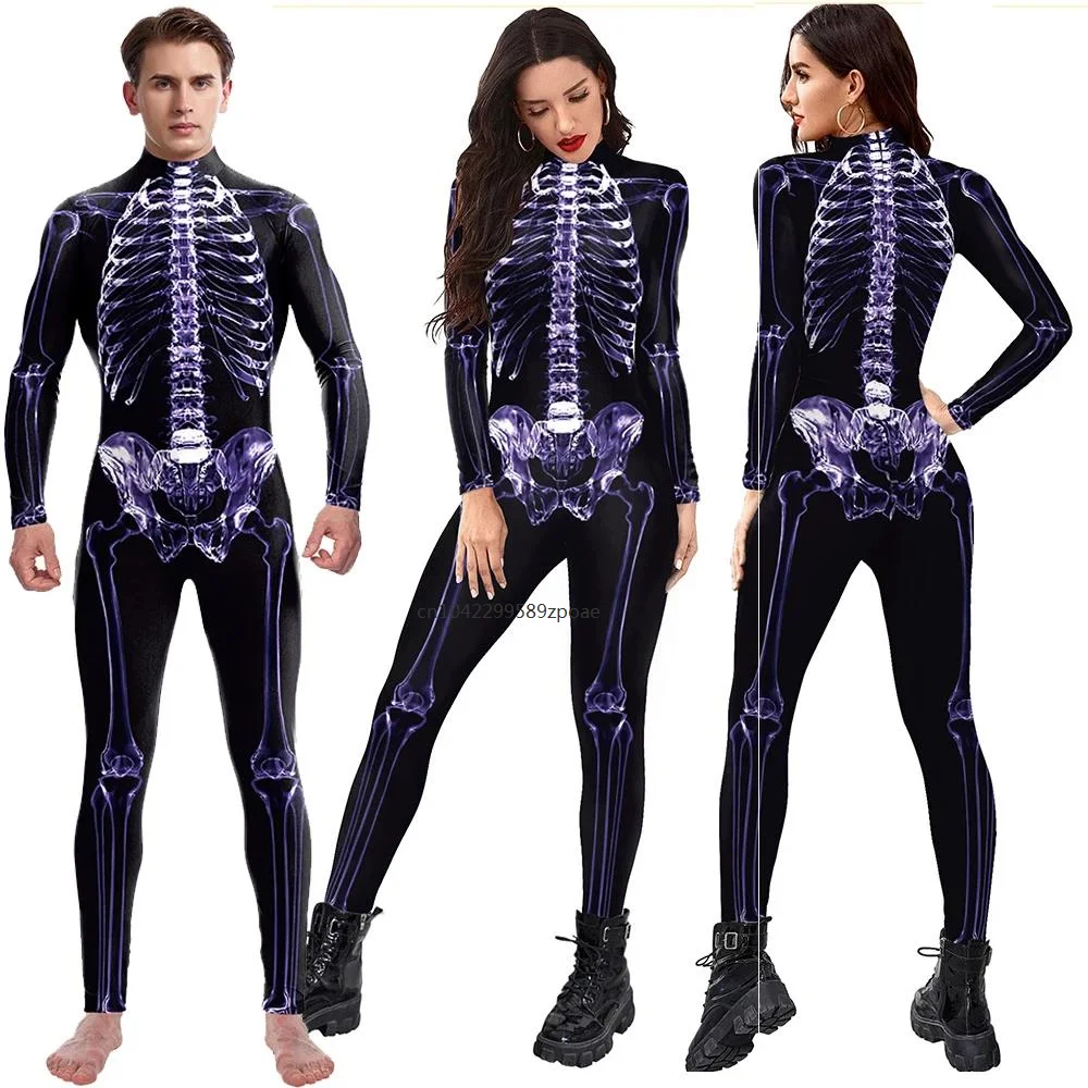 Mono de Cosplay con estampado 3D de calavera para hombre y mujer, traje de carnaval, monos Zentai, disfraz de actuación, 2024