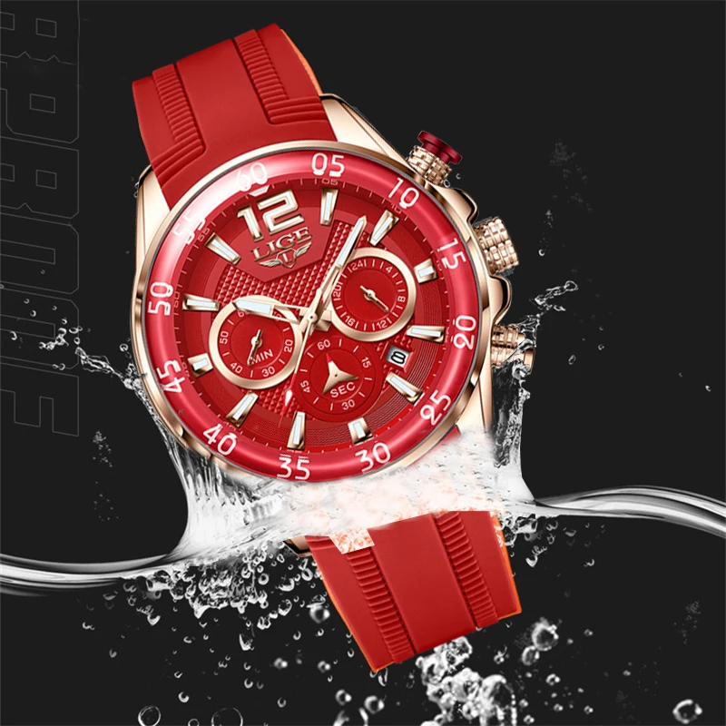 LIGE Luxury Fashion Silicone Strap Watch for Men Business Man Watches Casual Waterproof Sport Chronograph Clock Reloj Hombre+Box