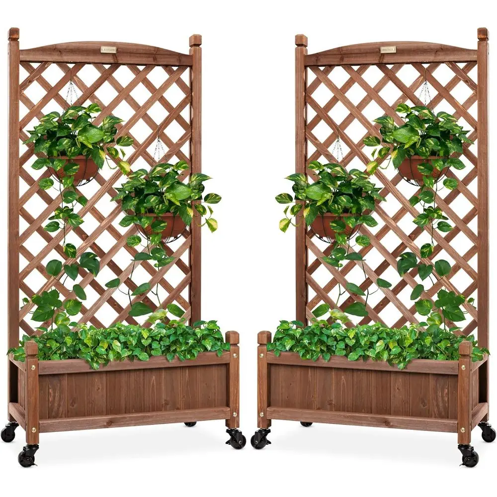 

48 мобильных приподнятых садовых кроватей из орехового дерева с дренажем, дополнительными колесами, деревянным ящиком для цветов и ромбовидной решеткой