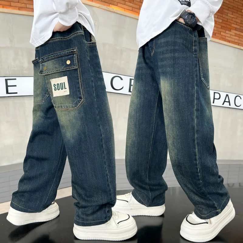 

High Quality Big Boy Jeans Denim Pants Kids Casual Wide Straight Jeans Elegant Baby Child Denim Trousers 5 6 7 8 9 10 11 12 14 Y