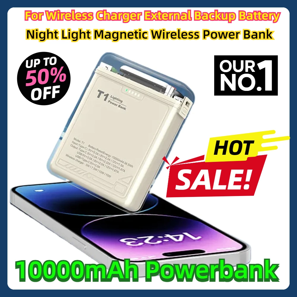 For Wireless Charger External Backup Battery 20W Night Light Magnetic Wireless Power Bank 10000mAh Powerbank