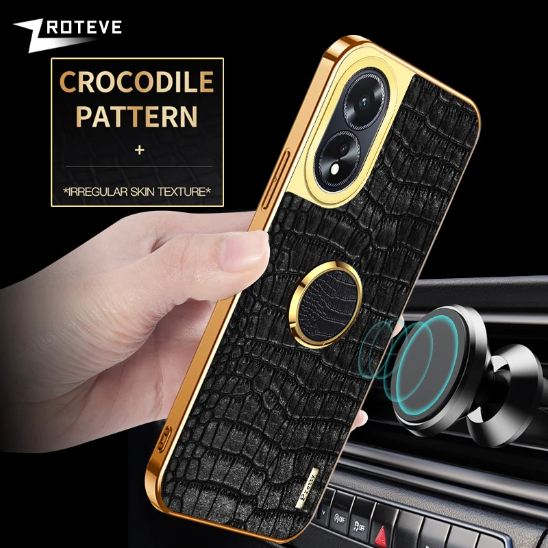 For OppoA60 Case Zroteve Crocodile Leather Ring Holder Soft Cover For Oppo A60 4G Global Shockproof Phone Cases