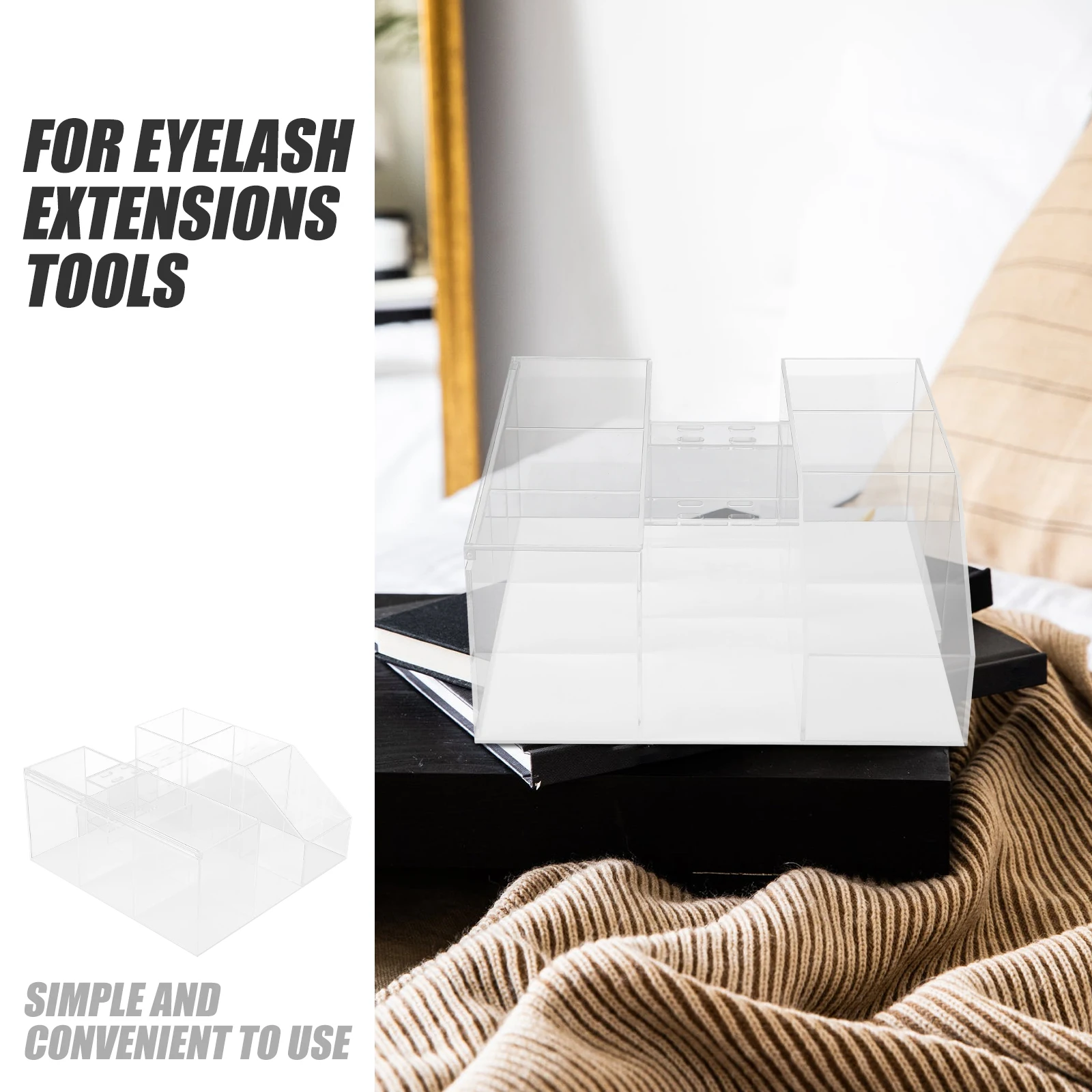 Caja de almacenamiento de herramientas para pestañas, organizador de pestañas acrílicas, soporte para pinzas, soporte de herramientas de belleza de escritorio, estante de exhibición transparente, uso doméstico en salón