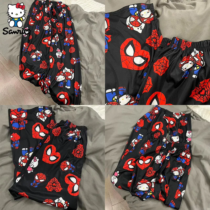 Desenhos animados anime spiderman olá kitty pijamas sanrio olá kitty casais combinando pijamas calças compridas calças de verão calças de dormir