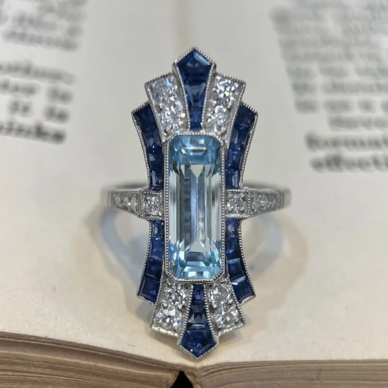 

New jewelry, sapphire, classic court zircon, unisex fashion ring.