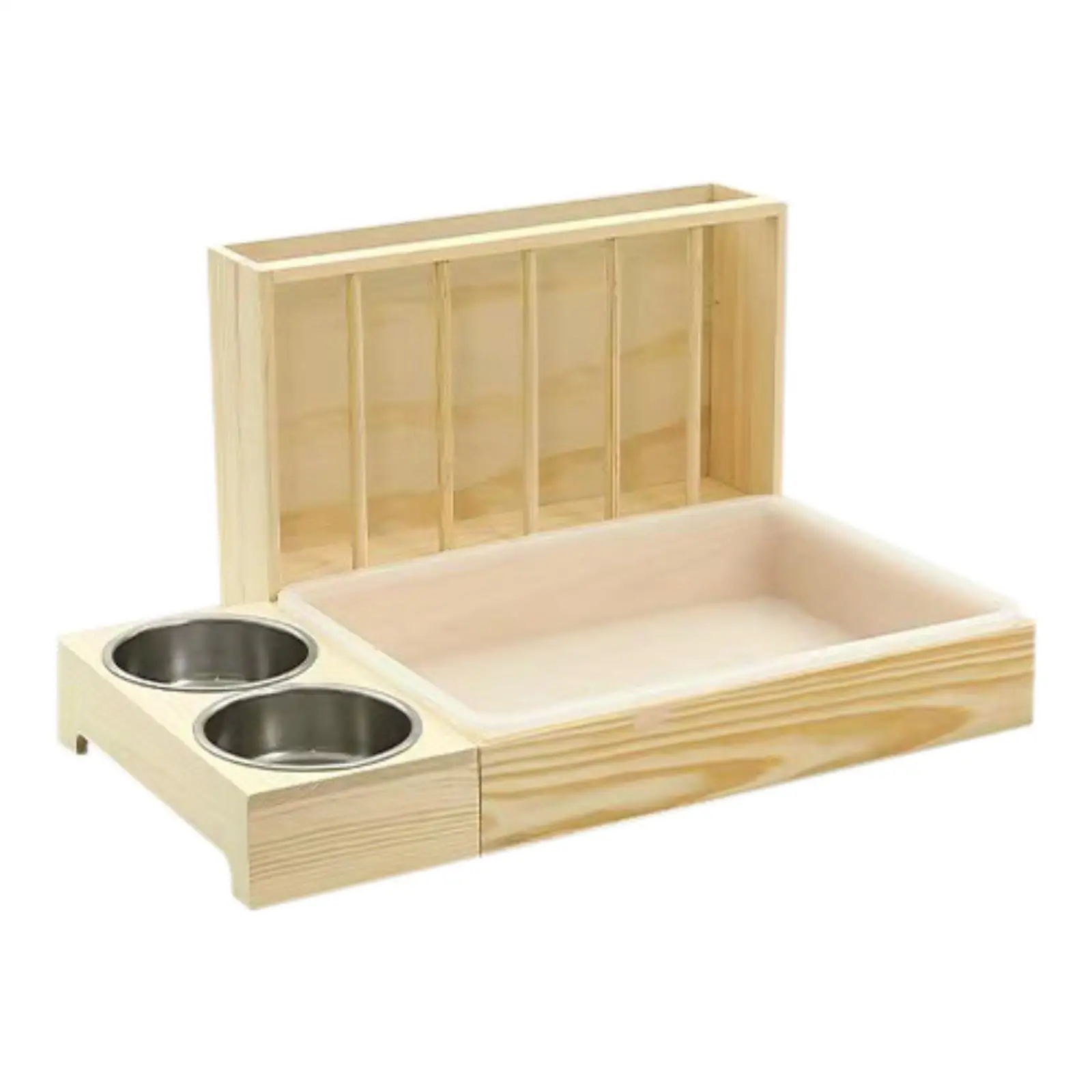 Comedero de heno para conejos con caja de arena, alimentador de heno para conejitos, dispensador de alimentos, soporte de heno de madera para conejillos de indias, conejos, animales pequeños