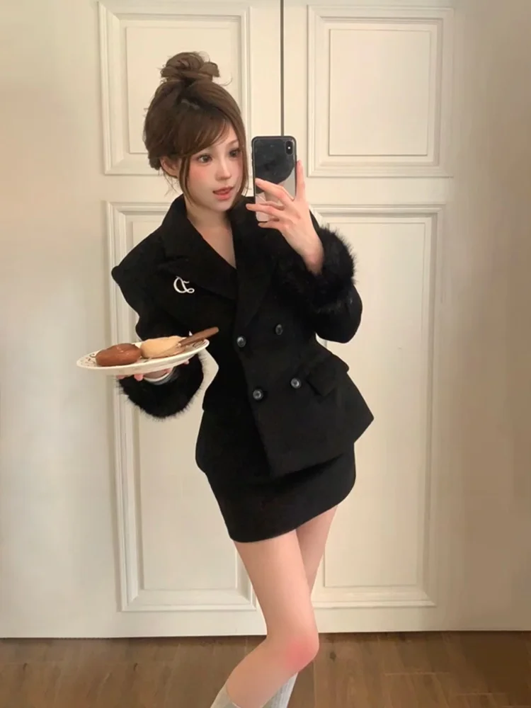 

Strive Elegant plus Size Women's Tweed Coat And Skirt Set Spring Season Korean Style Commute Fashion Pear Body Type