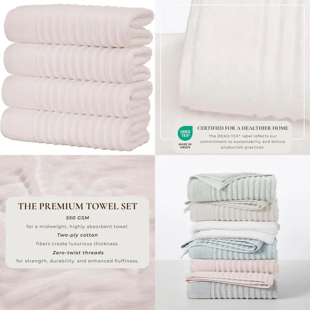 طقم مناشف حمام قطنية فاخرة - 4 عبوات 54 × 27 بوصة - مناشف ماصة وسريعة الجفاف للحمام - مناشف قطنية عالية الجودة #1