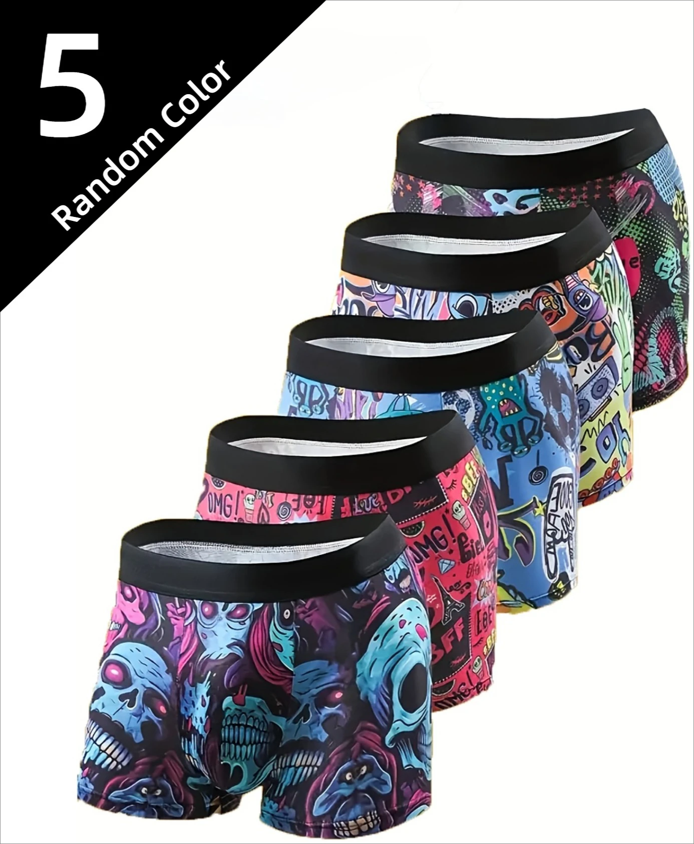 5pcs Random Fashionable Men Underwears, Comfortable, Soft, Fashionable, Printed, Casual and Versatile Men's Boxer Shorts