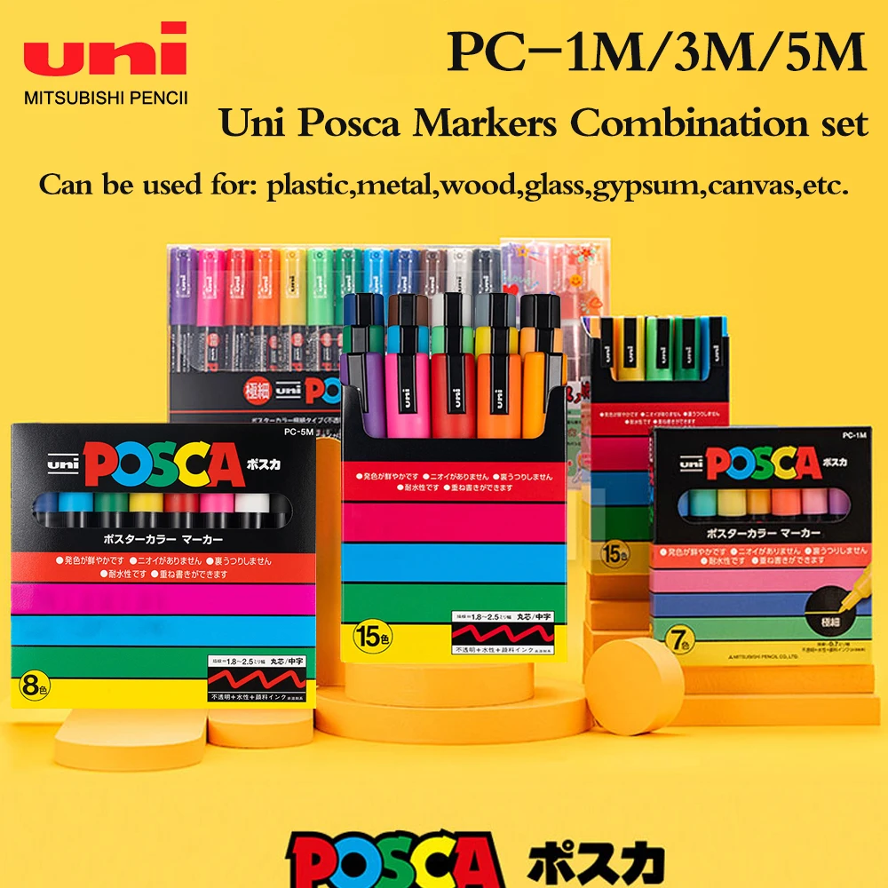 UNI Posca Markers PC-1M/3M/5M Combination Set Acrylic Painting Graffiti Glass Wood Fabric Metal Hand-painted Art Crafts Drawing