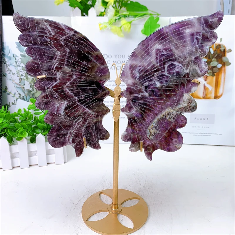 

Natural Dream Amethyst Butterfly Wings Crystal with Stand Energy Gemstone, Healing Stone, DIY Present, Home Decoration