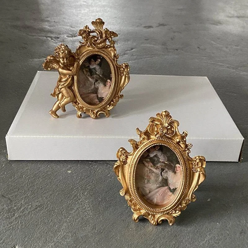 Elegant European Style Resin Photo Frame 3 Inch Sculptured Decorative Stand Wall Hanging Option Home Decor Photo Collage Set