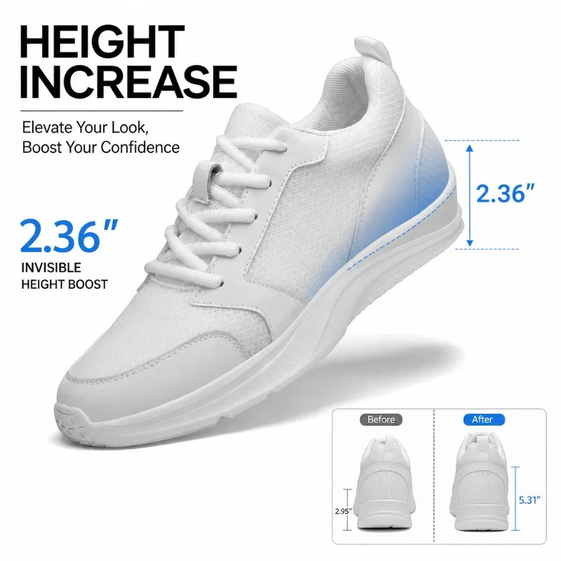 New Unisex Hidden Elevator Shoes Minimalist Lightweight Tennis Shoes Anti Slip Outdoor Walking Shoes Height Boost 4-6-8CM