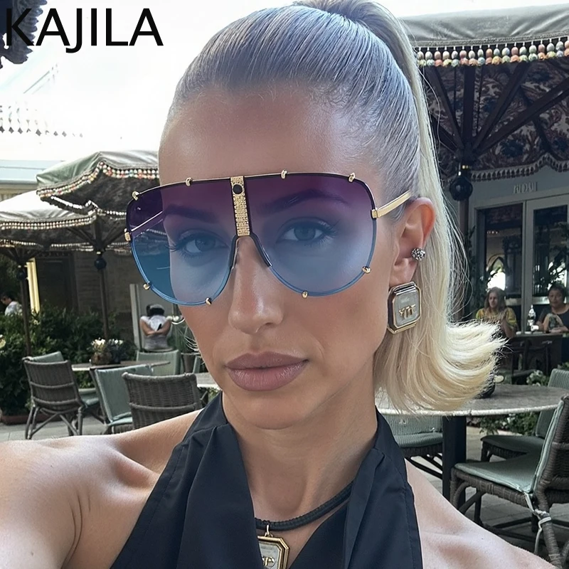 المتضخم الطيار Steampunk درع النظارات الشمسية النساء إطار كبير 2025 العلامة التجارية الفاخرة خمر البيضاوي المعادن فاسق نظارات شمسية سيدة نظارات