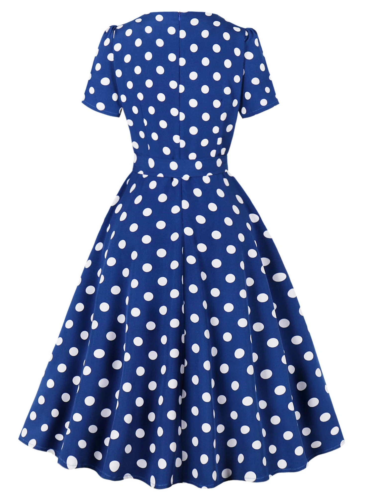 Party casual retro polka dot belt square collar A-list dress