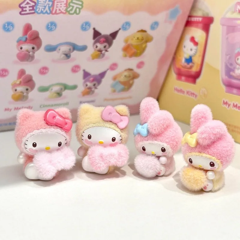 

Официальные персонажи Sanrio, пушистая мини-детская серия, милые бобы, флокированная загадочная слепая сумка, фигурка Chibi Hello Kitty My Melody, подарки