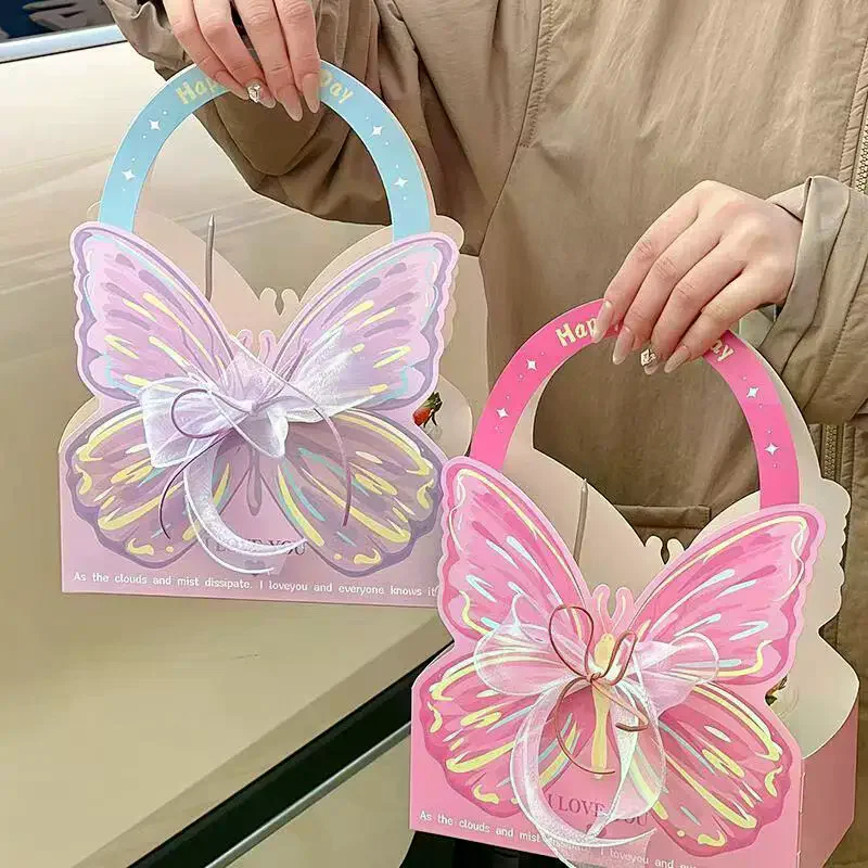 

Ручная коробка для цветов с бабочкой, прозрачный ПВХ, универсальный упаковочный материал для цветочного магазина для фестивалей, подарок на День святого Валентина