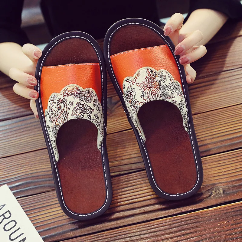 Mntrerm High Quality skin Slippers Anti-Slip Floor Shoes Non-Slip Interior Fashion Home Slippers Leather slipper women