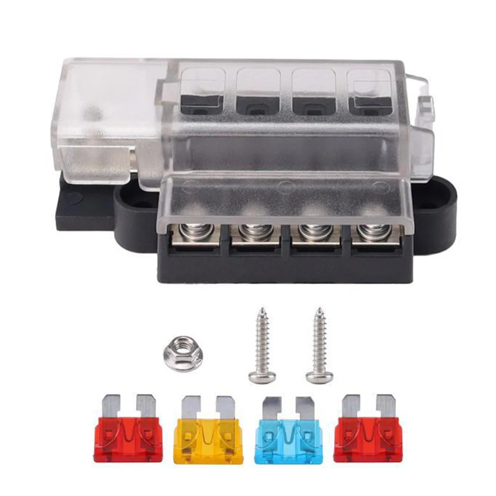 4 Gang Car Fuse Box 4-channel Fuse Box Tin Plated Copper M5 Stainless Threaded Stud For ATO ATC Fuses Terminal Holder Circuit