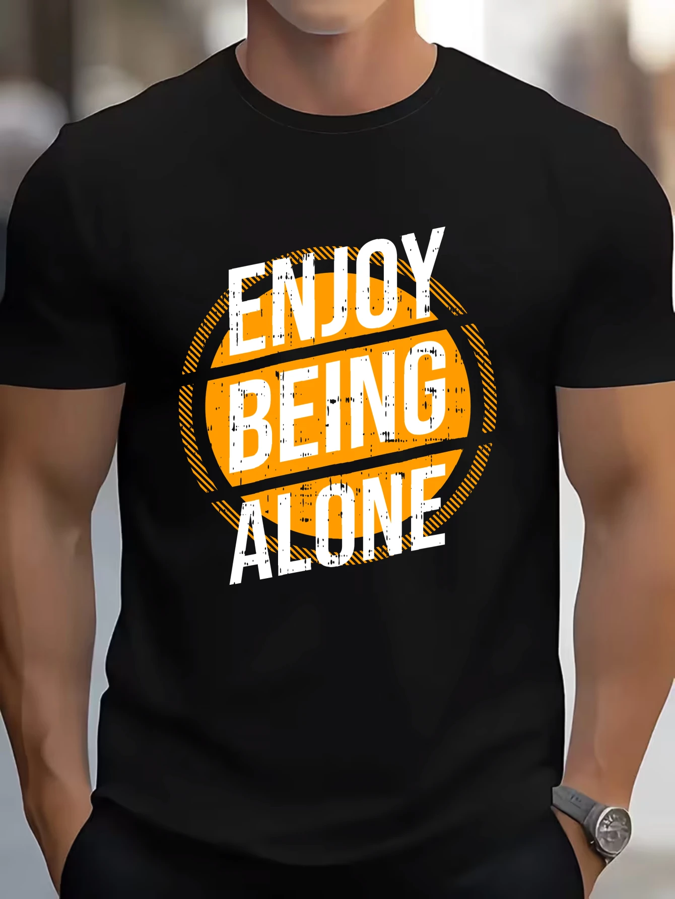 

Vintage Green Circle Logo Graphic T-Shirt for Men, Casual Style Short Sleeve Tee, Classic Logo Print Tops