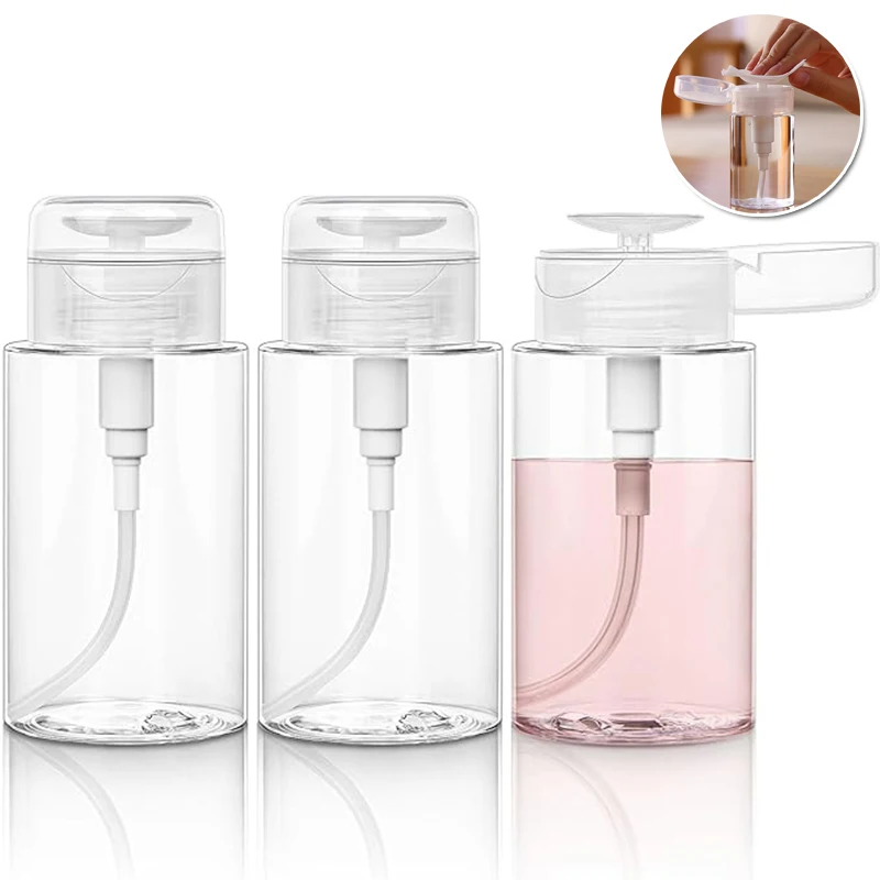 Push Down Pump Dispenser Empty Push Top Bottles Containers for Nail Polish Makeup Remover Micellar Water Facial Toner