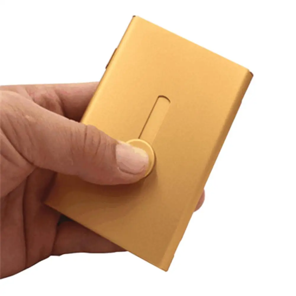 Men Fashion Credit Card Holder Aluminum Light Hand Push Card Case ID Card Case Pocket Thumb Slide Out Business Name Card Holder