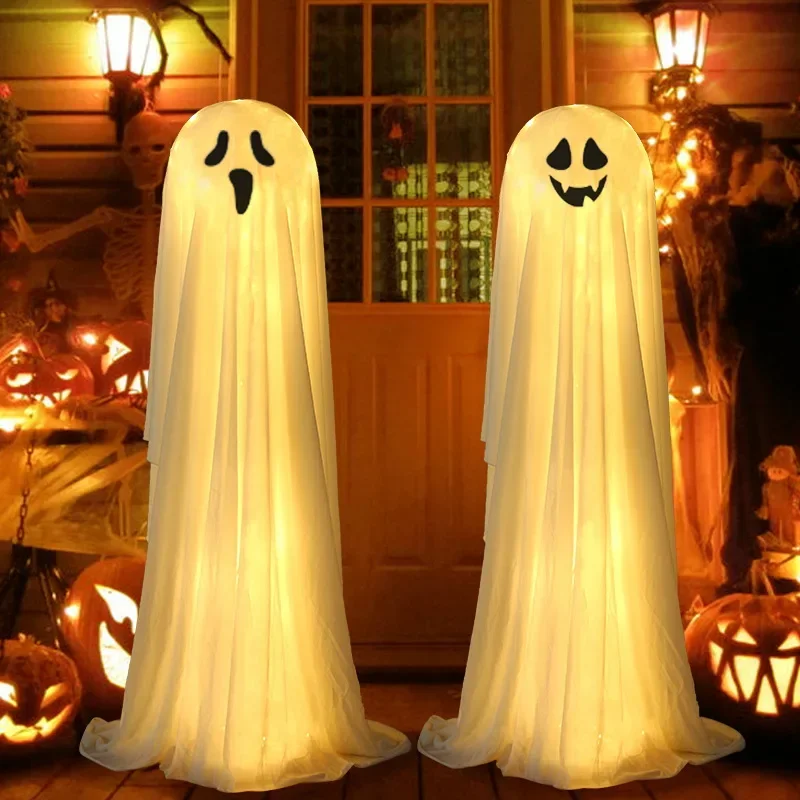Halloween Ghost Light Up Spooky Ghost Halloween Decor with Light Strings Battery Operated Ghost Decorations for Front Porch Yard