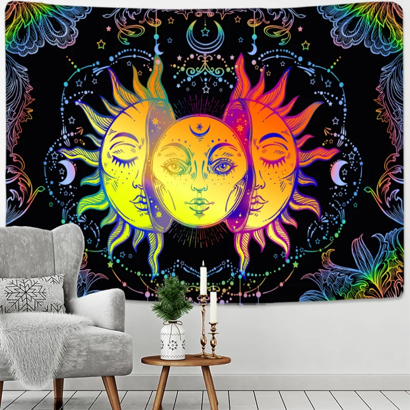 Mandala Tapestry biały czarny słońce i księżyc Tapestry Wall Hanging Tarot ściana hipisowska dywaniki dekoracja do sypialni koc