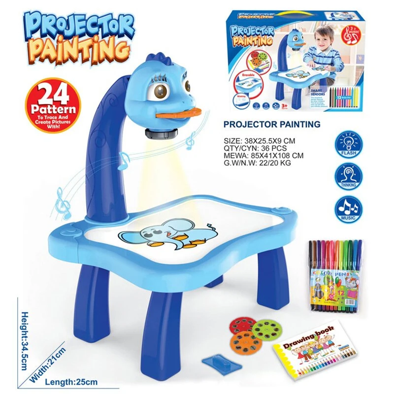 Kids Children Educational Early Learning Musical Projector Projection Painting Drawing Table Desk Toy Paint Tools
