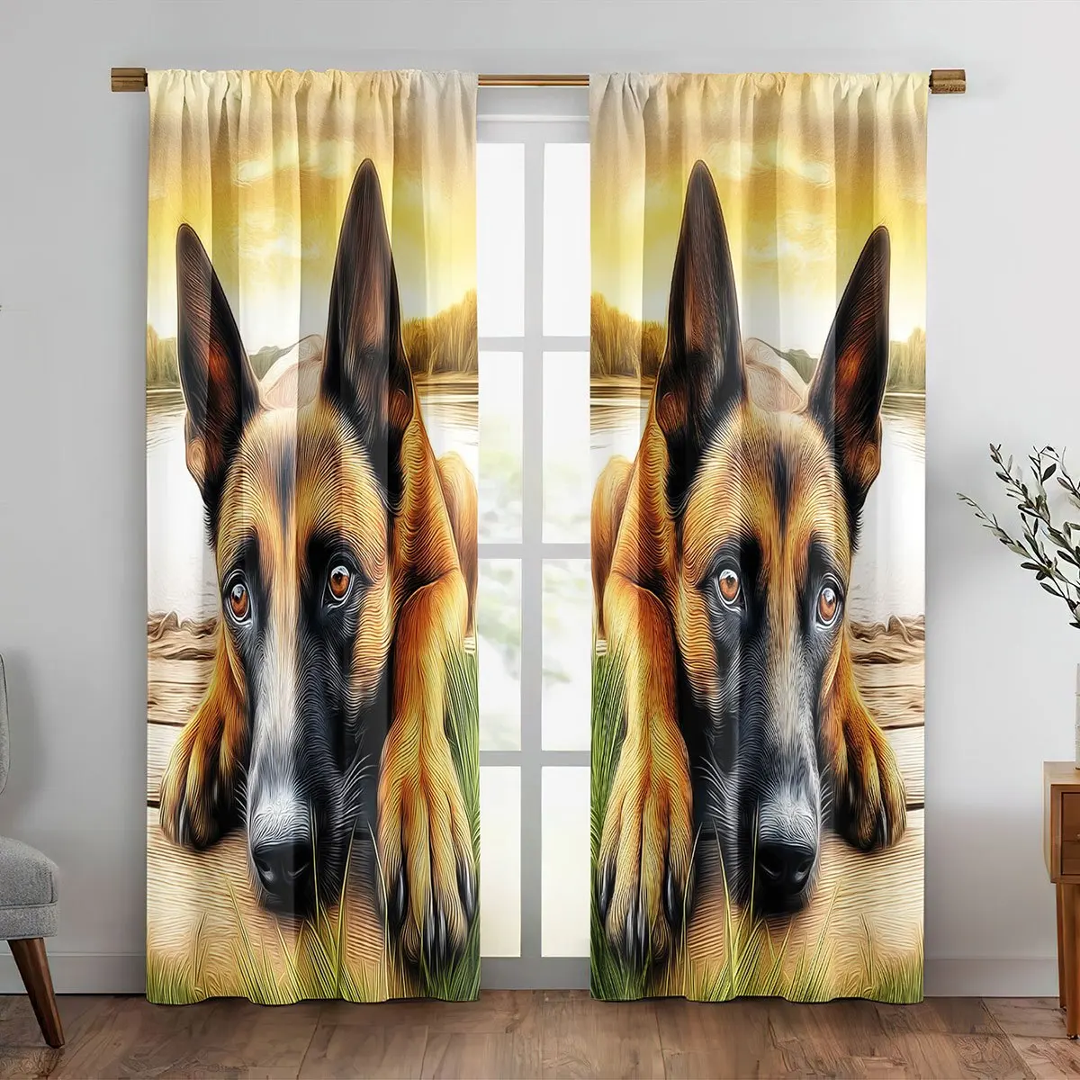 German Shepherd Dog Curtains Realistic Puppy Print Blackout Drapes Pet Lover Home Decor for Living Room Bedroom Window Treatment
