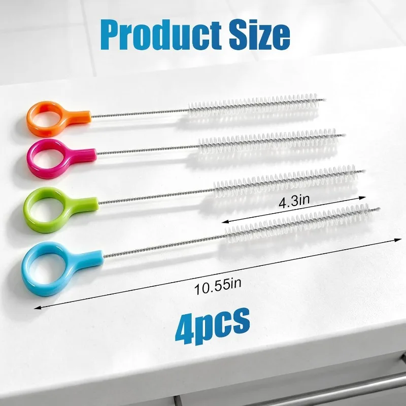 4 Pcs Straw Cleaner Brush Set with Color Hanging Loop