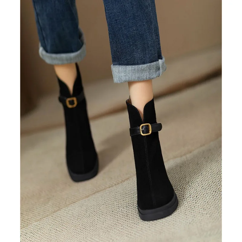 

Splicing short tube fashion boots 2026 new model with back zipper frosted high-heeled boots