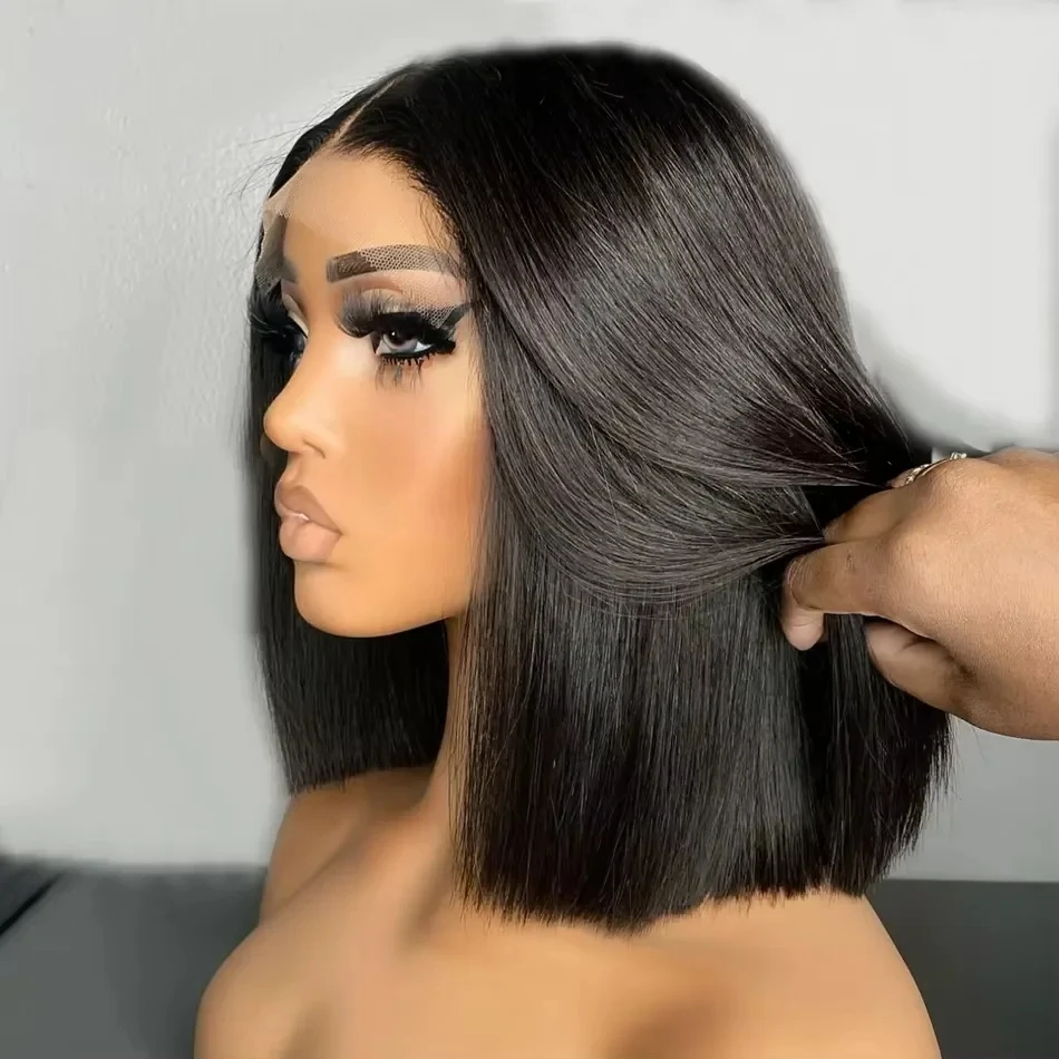 200 Density 13x4 Frontal Lace Wig Human Hair Pre-plucked Straight Bob Wig Short Natural Hairline