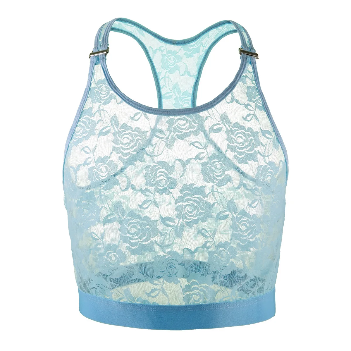 Men Cropped Harness Tank Top Sheer Mesh Lace Low Cut Breathable Sleeveless Base Vest