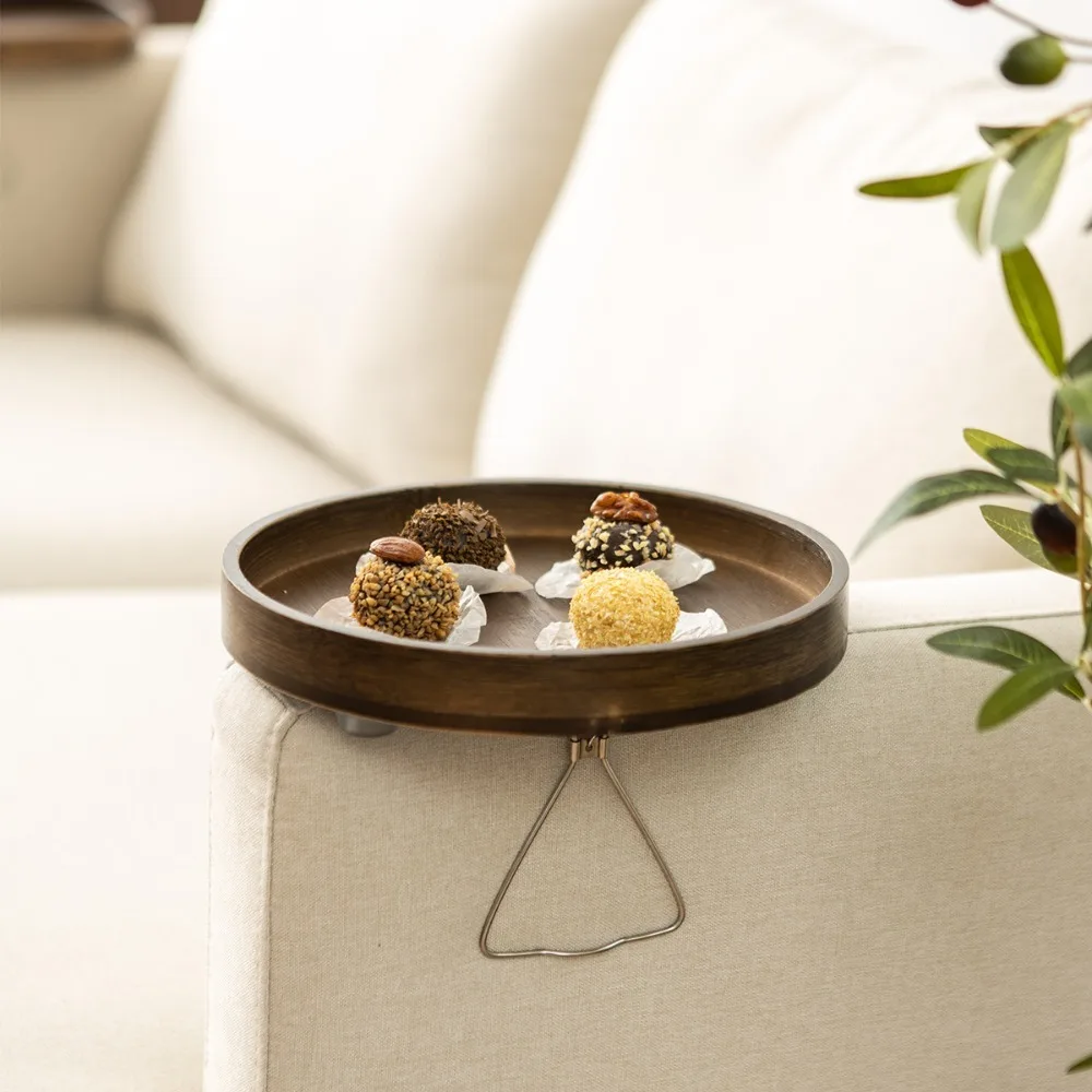 Multi-functional Folding Clip Sofa Armrest Tray Bamboo Rectangular/Round Sofa Side Clip-on Tray Couch Arm Clip Table Living Room