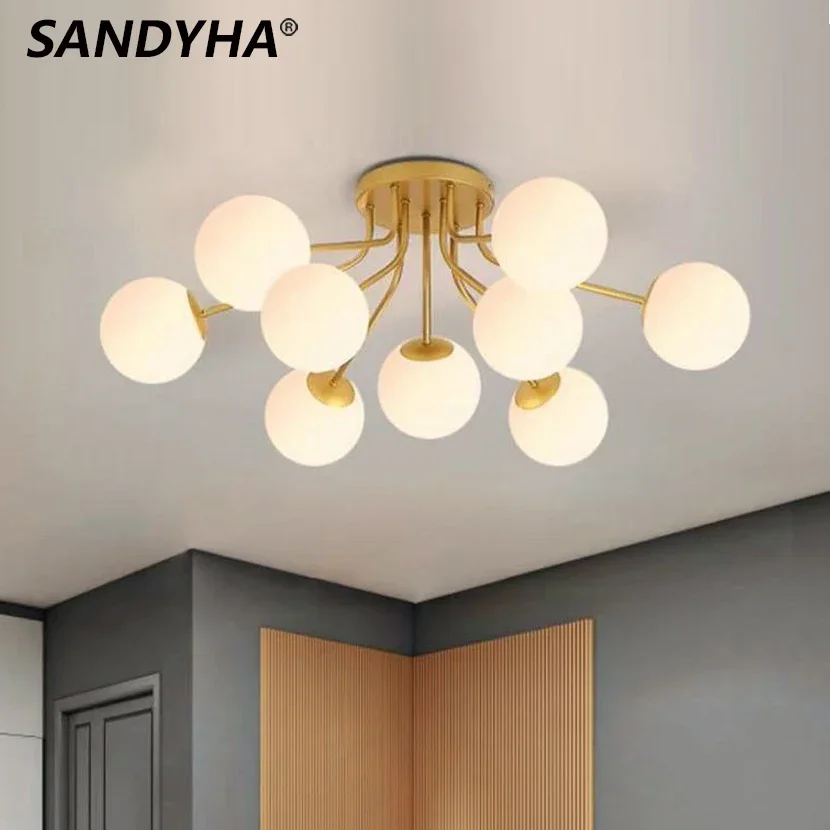 

Modern Milk White Glass Ball Ceiling Pendant Lamp for Living Room Bedroom LED Home Lighting Chandeliers Lustre Salon Design Luxe