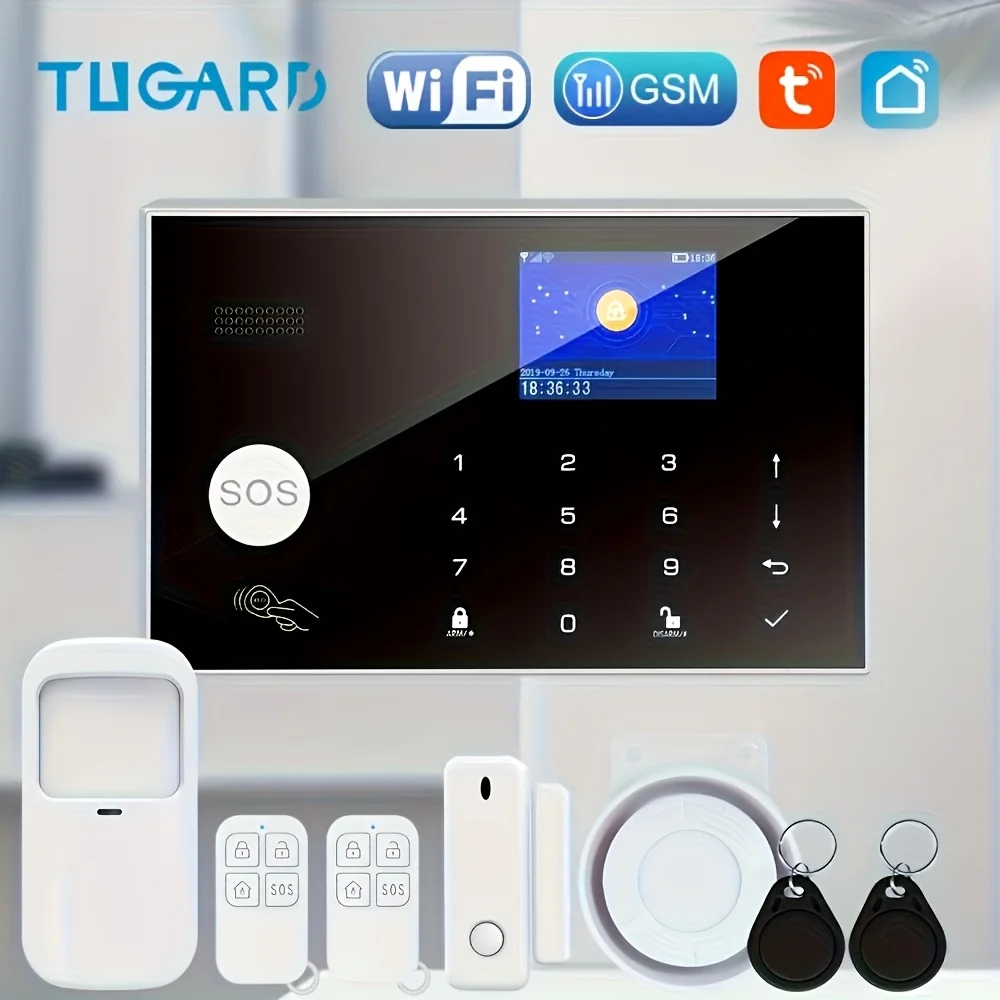 Tugard Heimalarmsystem-Set mit Kamera, WLAN, GSM, Fernbedienung, Tür- und Fenstersensor für Haussicherheit