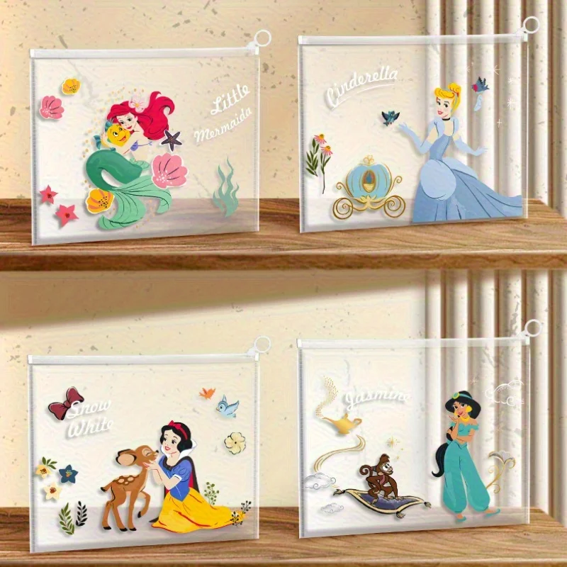 

4Pcs A4 File Folders, Mickey, Toy Story & Princess Series PP Ring Binders, Thickened Document Storage Folder Bags
