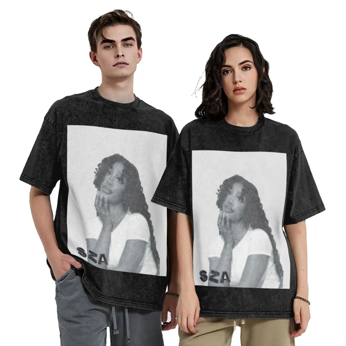 الشارع الشهير تي شيرت SZA أغنية المغني HALFTONE غسلها تي شيرت قصير الأكمام الهيب هوب قمم تي شيرت تيز للرجال والنساء