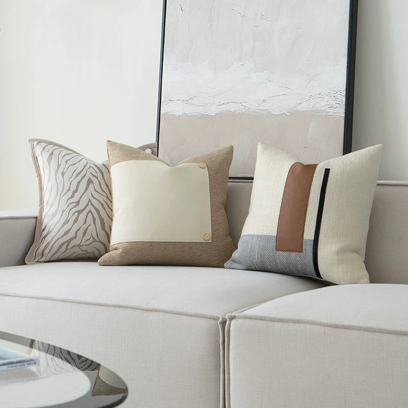 

simple Cotton linen Oat Amber color cushion cover Light Luxury Pillowcase Sofa patchwork lumbar pillow cover