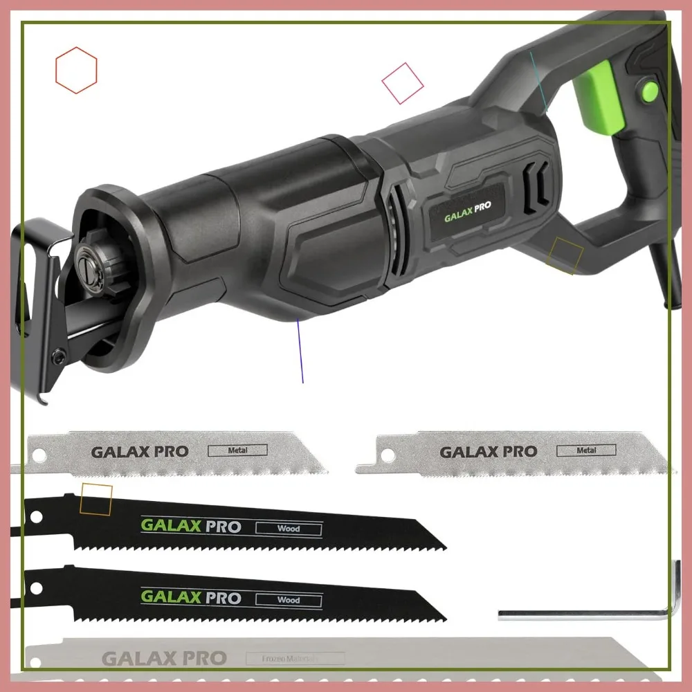 120V Corded Reciprocating Saw, 6.0 Amp Variable Speed with 1-1/8" Stroke for Wood, Metal, PVC Cutting