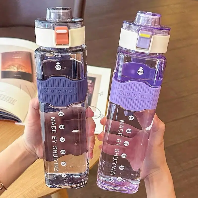 

3 Size Straw Water Bottle Large Capacity Plastic Water Cup Portable Drink Bottle With Time Marker Cup For Outdoor Sports Fitness