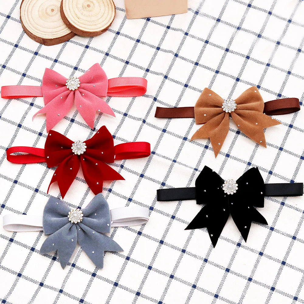 50PCS Diamond Bows For Dogs Bowties Plush Pet Dog Grooming Small Dog Cat Bow Tie Neckties Adjustable Dog Weeding Party Supplies