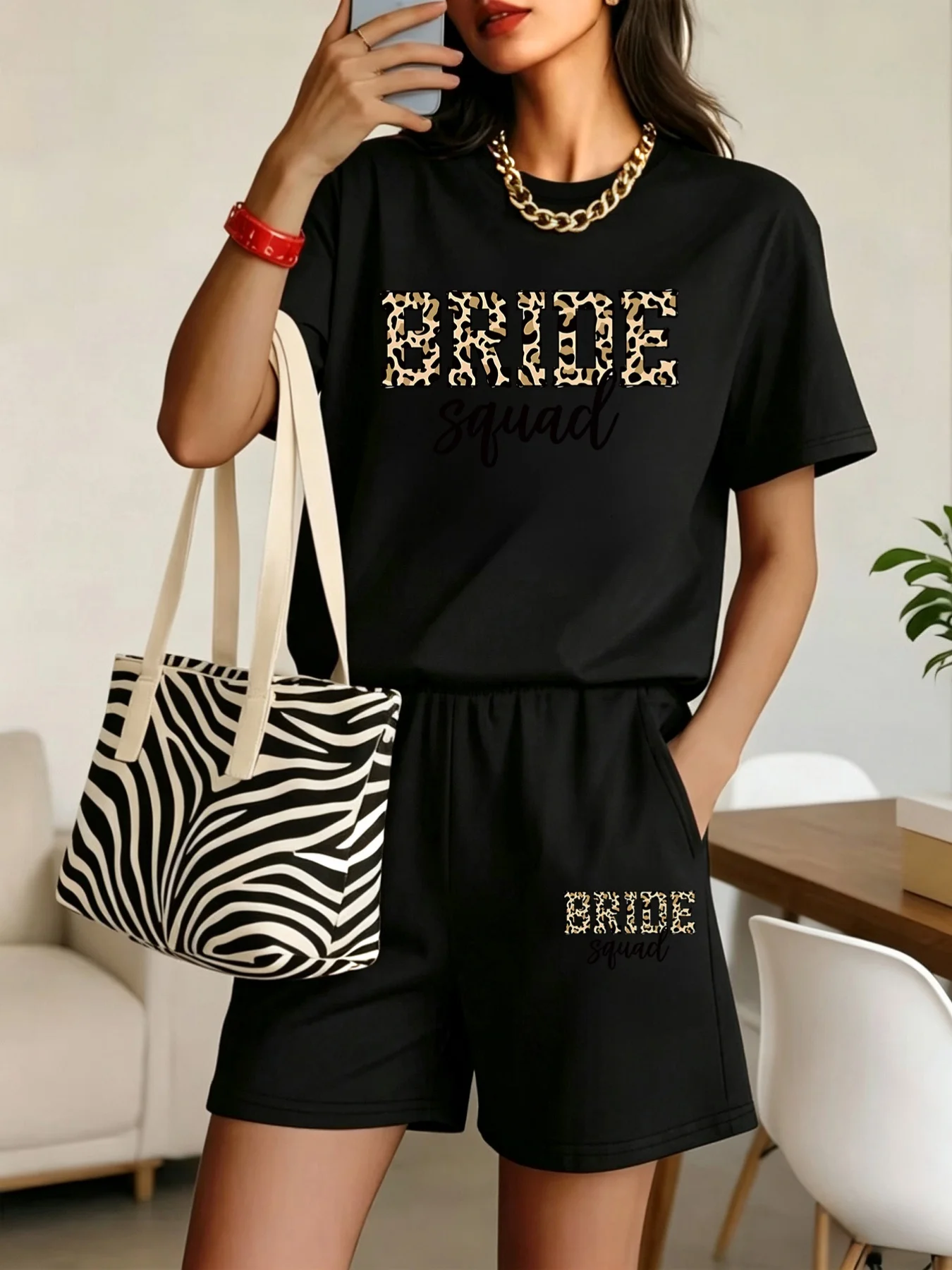Summer women's suit, featuring letter printing, breathable, sweat-absorbing, casual, fashionable, outdoor women's clothing