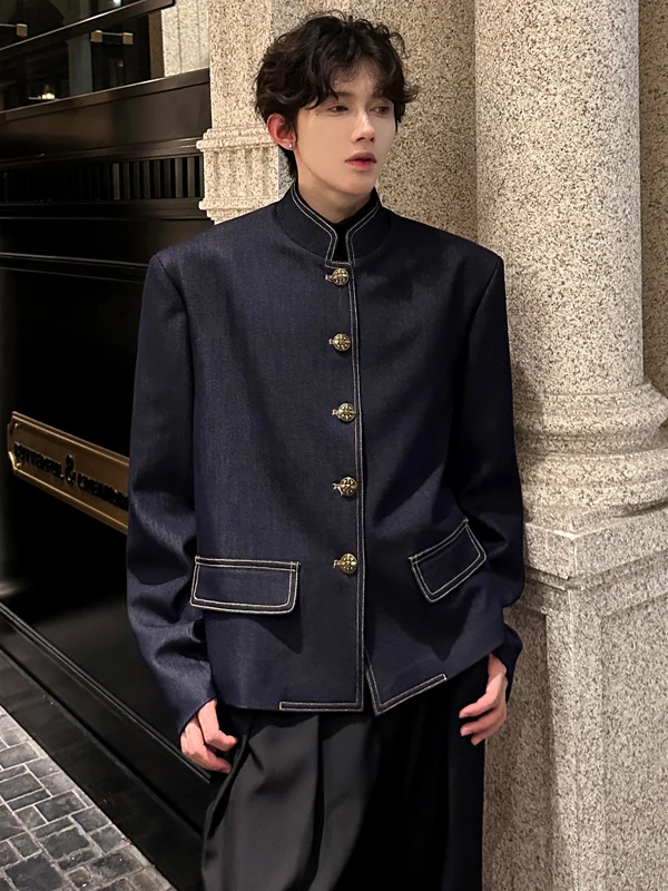 

TANGZ STUDIO Men's Sli oulder Padded Denim Jaet Stand Collar Korean Sle Polyester Fabric Autumn Winter Outerwear