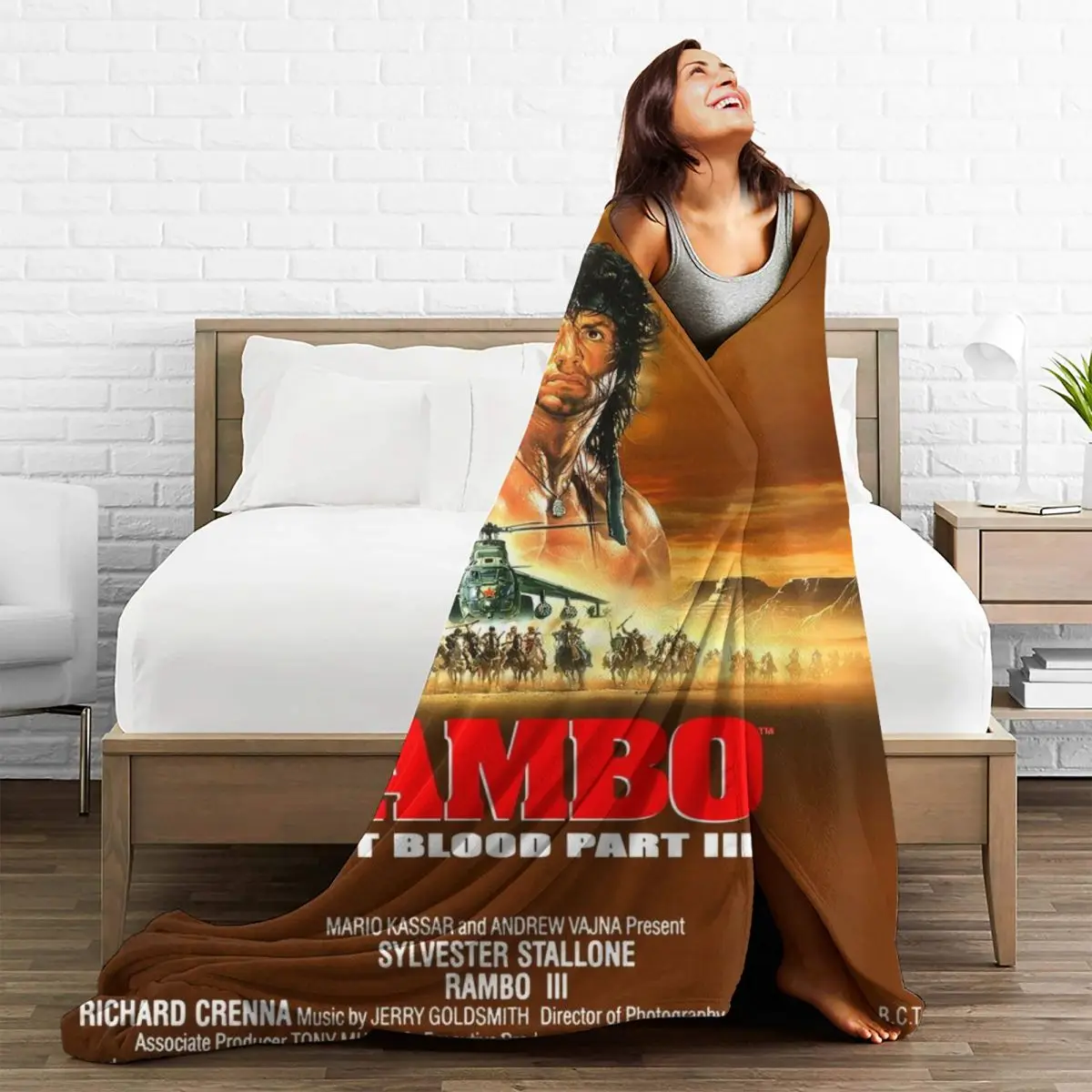 Warm Soft Blankets Airplane Travel Rambo Throw Blanket Action Movie Poster Flannel Bedspread Couch Bed Aesthetic Sofa Bed Cover