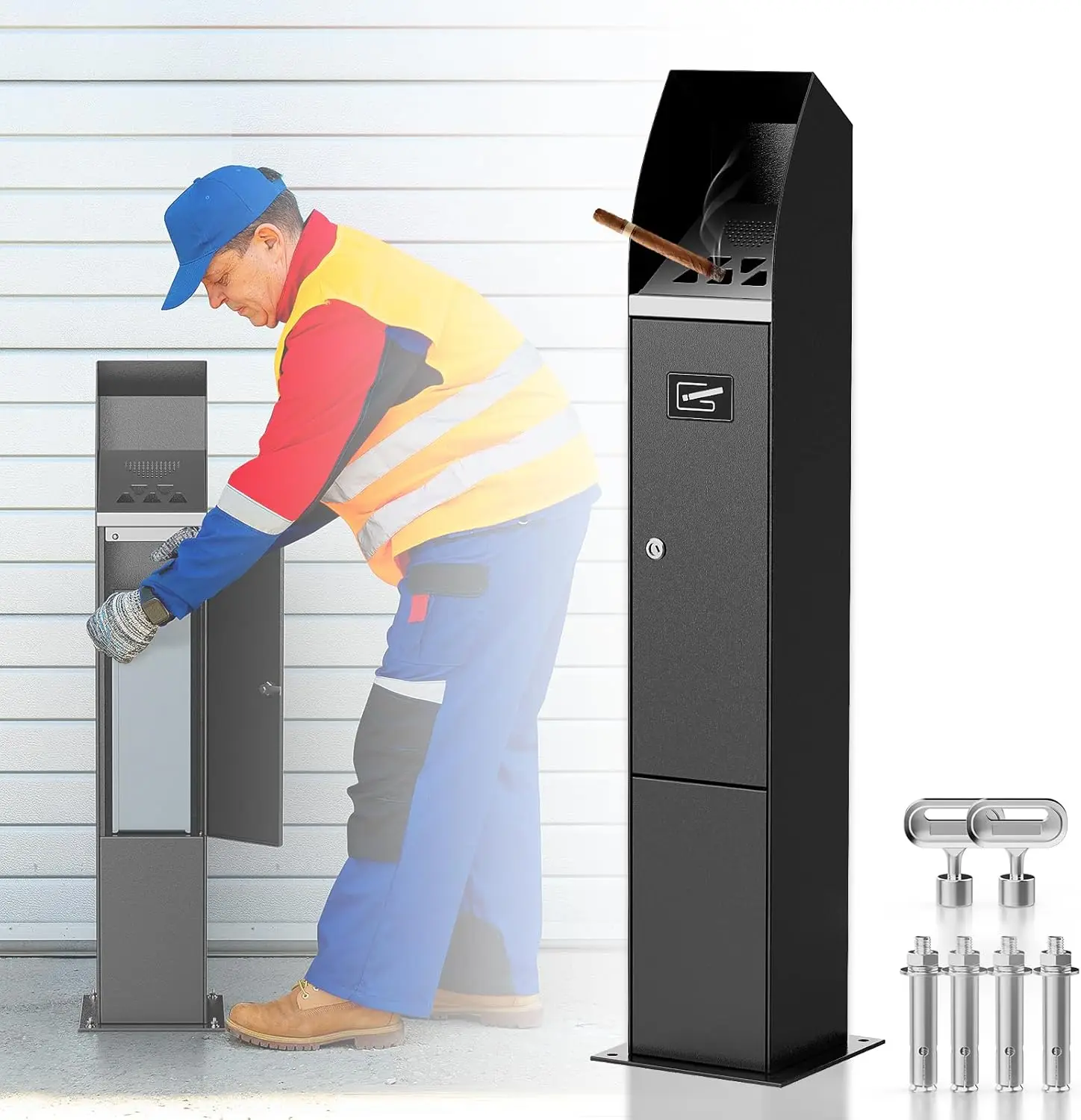 

Outdoor Fireproof Ashtray, Corrosion Resistant Smokeless Bin for Indoor Offices Smoking Areas, Black