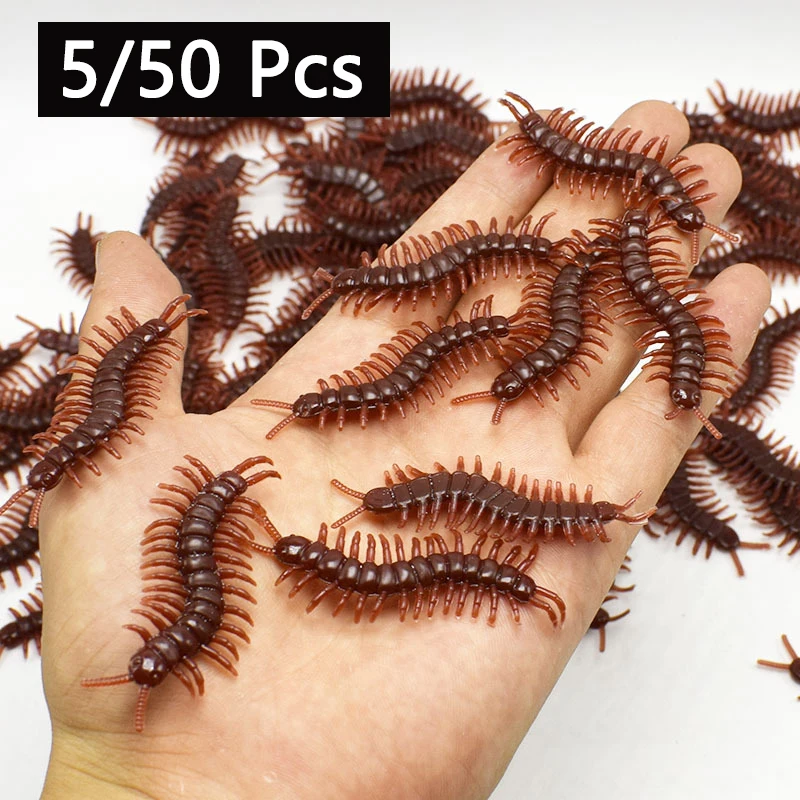 5-50Pcs แมลงสาบตลกตลกตกแต่ง Props ของเล่นยาง Gags Jokes ของเล่นที่น่ากลัวจําลองพลาสติก Centipede