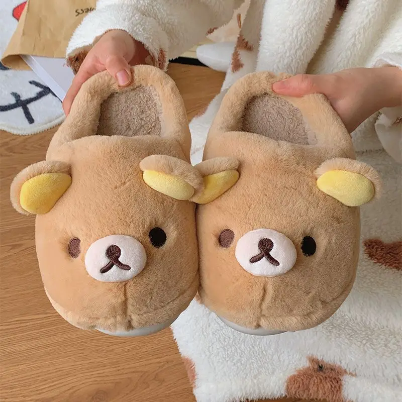 

Kawaii Rilakkuma Cotton Slippers for Women Autumn Winter for Student Non Slip Home Furnishings Indoor Warmth Cotton Floor Shoes